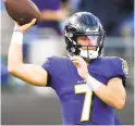  ?? NICK WASS/AP ?? The Arizona Cardinals have signed quarterbac­k Trace McSorley, shown before a preseason game Aug. 17, off the Ravens’ practice squad, ending the former Penn State standout’s time in Baltimore after two-plus seasons.