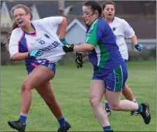  ??  ?? Ciara Forde of AGB comes to grips with Holly McSorley of St. Pat’s.