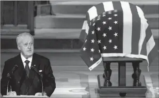  ?? AP PHOTO ?? Former Canadian Prime Minister Brian Mulroney speaks during the state funeral for former president George H.W. Bush at the National Cathedral Wednesday in Washington.