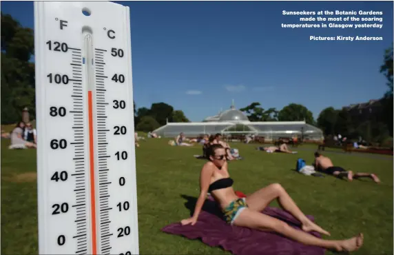  ?? Pictures: Kirsty Anderson ?? Sunseekers at the Botanic Gardens made the most of the soaring temperatur­es in Glasgow yesterday