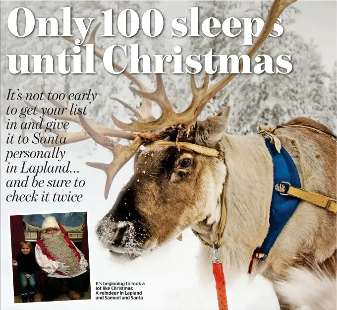  ??  ?? It’s beginning to look a lot like Christmas: A reindeer in Lapland and Samuel and Santa