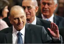  ?? AP PHOTO/RICK BOWMER, FILE ?? In this 2015 file photo, President Thomas S. Monson, of The Church of Jesus Christ of Latter-day Saints, waves to the audience during the opening session of the Mormon church conference in Salt Lake City. Monson, the 16th president of the Mormon...