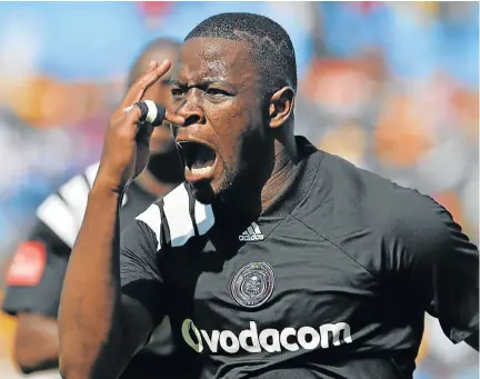  ?? Picture: LEFTY SHIVAMBU/GALLO IMAGES ?? ENJOYING MOMENT: Ntsikelelo Nyauza, of Orlando Pirates, celebrates during the Absa Premiershi­p match against Mamelodi Sundowns at Loftus Versfeld Stadium in Pretoria