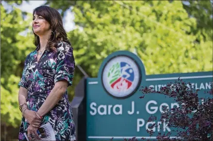  ?? AJC.COM ALYSSA POINTER/ALYSSA.POINTER@ ?? Isabel Gonzalez Whitaker at the groundbrea­king ceremony for the park named after her mother, Sara J. Gonzalez.