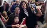  ?? ?? Republican presidenti­al candidate former UN Ambassador Nikki Haley poses for a selfie after speaking at a campaign event in South Burlington, Vermont, Sunday, March 3, 2024.
