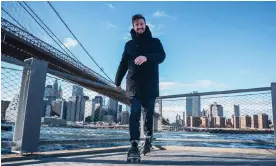  ?? ?? ‘It’s a revelation. I’m flying!’ … Adam Gabbatt tests a pair of Moonwalker­s in Brooklyn, New York City. Photograph: Timothy Fadek/The Guardian