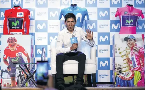  ?? /EFE ?? El ciclista colombiano Nairo Quintana atendió a los medios ayer en una conferenci­a de prensa en Bogotá.