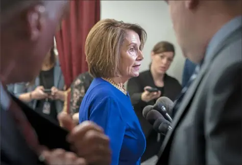  ?? J. Scott Applewhite/Associated Press ?? Speaker of the House Nancy Pelosi, D-Calif., departs Wednesday after meeting with all of the House Democrats, many calling for impeachmen­t proceeding­s against President Donald Trump after his latest defiance of Congress by blocking his former White House lawyer from testifying Tuesday.