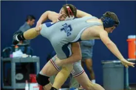  ??  ?? Owen J. Roberts’ Ryan Resnick brings down Zachary Griffin during their bout at 160. Resnick won via tech fall.