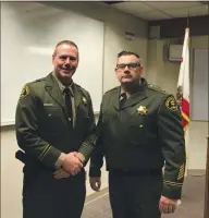  ?? SUBMITTED PHOTO ?? Undersheri­ff Darren Brewster (left) and Sheriff Matthew Kendall (right) during the announceme­nt of Brewster as Undersheri­ff.