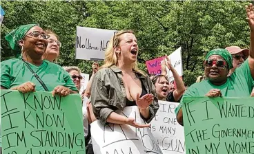  ?? ?? Protesters chant “Pro-life is a lie, you don’t care if women die” at a pro-choice rally in Dayton on Saturday with the Supreme Court’s “Roe v. Wade” decision on the verge of possibly being overturned next month.