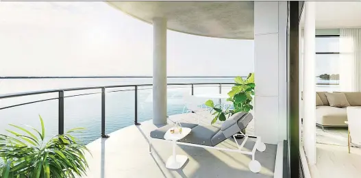  ??  ?? Private balconies at 36Lakeshor­e Condominiu­ms in Pointe-Claire offer breathtaki­ng views of Lac St-Louis.