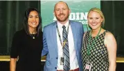  ?? CONTRIBUTE­D ?? Badin High School Principal Patrick Keating announced new assistant principals at the Catholic high school in Hamilton. He is flanked by Patty Gibbons (left), assistant principal/dean of students, and Sara Ransom, assistant principal/dean of academics.