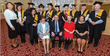 ?? Picture: John Delea. ?? Combined Class of 2017 who graduated in Hairdressi­ng Year 1 & Special Needs Assistants Night Class at McEgan College of Further Education, Macroom with SNA Course Instuctor, Helena O’Halloran (L) and ( Front Row) Margaret Corkery Deputy Principal...