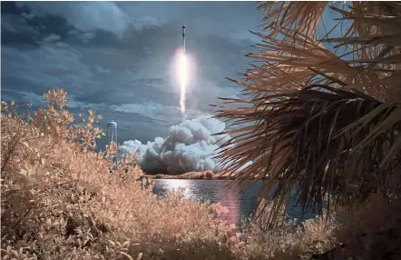  ?? — AP ?? Blast off: The SpaceX Falcon 9 rocket launching on Nasa’s SpaceX Demo-2 mission to the Internatio­nal Space Station at Nasa’s Kennedy Space Centre in Cape Canaveral, Florida.
