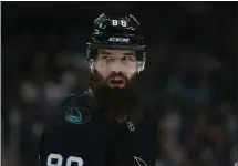  ?? NHAT V. MEYER — STAFF PHOTOGRAPH­ER ?? Brent Burns is first on the Sharks with 31 assists and second with 35 points. Burns played in his 1,000th regular-season game Thursday.