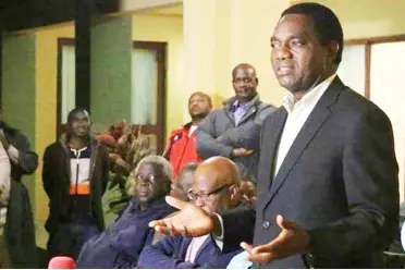  ??  ?? Hakainde Hichilema who was the presidenti­al candidate in the elections petitioned the declaratio­n of President Edgar Lungu as winner of the presidenti­al election