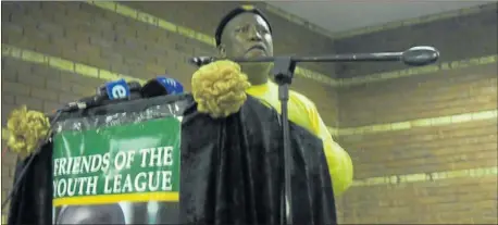  ?? PHOTO: NTWAAGAE SELEKA ?? WAITING TO COME BACK’: Expelled ANC Youth League president Julius Malema speaking in Mangaung, Bloemfonte­in, last night.