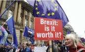  ?? — AP ?? Demonstrat­ors protest against Brexit as the governing Conservati­ve Party start their annual four- day party conference in Birmingham, England, on Sunday.