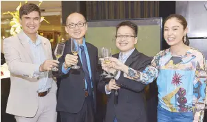  ??  ?? Patron regional director Milton Alatorre, Lalique director for Southeast Asia and Oceania Daniel Ong, Patron VP for Asia Pacific Vicente Santos and Rustan’s marketing communicat­ions head Dina Tantoco
