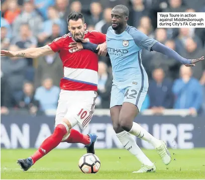  ??  ?? duringCCit­yI’s FTA CuYp Yaya Toure in action against Middlesbor­oughwin