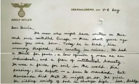  ?? Photograph: With permission from Dennis Helms ?? Dennis Helms’s father, Richard, sent him this letter on 8 May 1945.