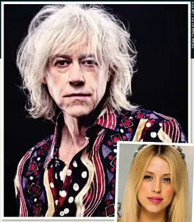  ??  ?? EMOTION: Bob Geldof in his photoshoot for Event and, inset, his late daughter Peaches