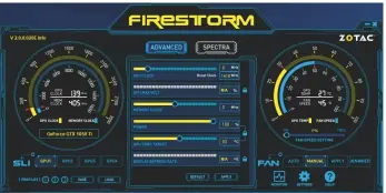  ??  ?? Als je het toerental van de fan met Zotacs tool Firestorm handmatig instelt op het minimum, blijft de GeForce GTX 1050Ti ook tijdens het gamen lekker stil.