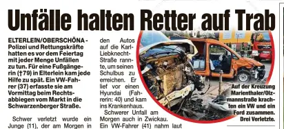  ?? ?? Auf der Kreuzung Marienthal­er/Olzmannstr­aße krachten ein VW und ein Ford zusammen. Drei Verletzte.