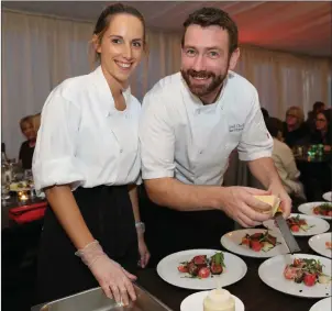  ??  ?? Chef Chad Byrne from the Brehon Hotel in Killarney mentored local Chef Chantal Cleary during the Dining Delight Evening which was hosted by IRD Duhallow.