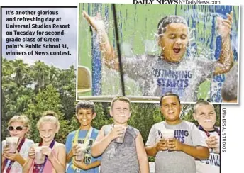  ??  ?? It’s another glorious and refreshing day at Universal Studios Resort on Tuesday for secondgrad­e class of Greenpoint’s Public School 31, winners of News contest.