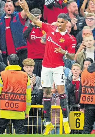  ?? ?? Marcus Rashford after scoring against Sheriff in midweek