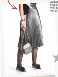  ??  ?? PARTY SKIRTS BODY (THROUGHOUT), £130, XS-L, WOLFORD. PLEATED SKIRT, £55, 4-16, MISS SELFRIDGE, WORN WITH STRIPED TIGHTS, £9.50, MARKS & SPENCER COLLECTION. STOLE, £195, LK BENNETT. WATCH, £159, KATE SPADE AT WATCHSHOP.COM. BRACELET, £150, ANNIE HAAK....