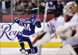  ?? FRANK GUNN, THE CANADIAN PRESS ?? Maple Leafs centre Auston Matthews celebrates his game-winning goal in overtime at Air Canada Centre in Toronto on Monday night.