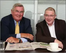  ??  ?? Seamus Finn pictured with former Tánaiste and EU Commission­er, Ray MacSharry at the launch of the new compact The Sligo Champion in September 2010. Pic: Carl Brennan.