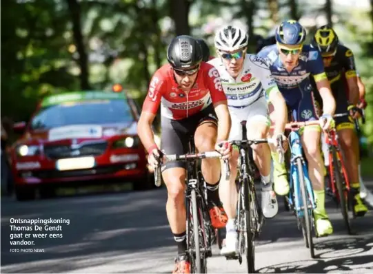  ?? FOTO PHOTO NEWS ?? Ontsnappin­gskoning Thomas De Gendt gaat er weer eens vandoor.