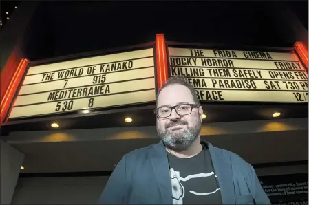  ?? PHOTO BY ED CRISOSTOMO ?? Logan Crow wanted an event to celebrate the ninth year of his Santa Ana art house theater, The Frida Cinema, so he decided to screen a cult film that’s also marking a milestone: 25years since the release of “The Big Lebowski.”