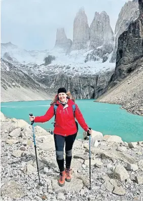  ?? CLAUDIA LAROYE ?? Writer Claudia Laroye at Mirador Base Las Torres in Chile after her ascent.