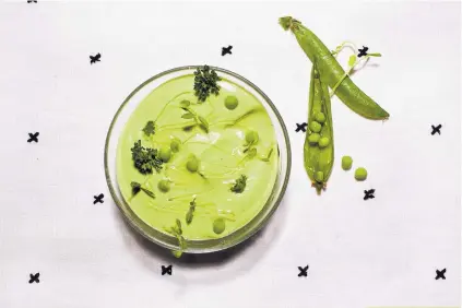  ?? DEB LINDSEY/FOR THE WASHINGTON POST ?? This first-course Pea, Ricotta and Mint Gazpacho is beautiful, refreshing and slightly grassy on the finish — your guests will never be able to tell that it takes only 15 minutes to assemble.