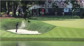  ?? USA TODAY SPORTS ?? Keegan Bradley hits out of the sand on the eighth hole during the final round of the 2019 Travelers Championsh­ip at TPC River Highlands.