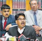  ?? PTI ?? Bar Council of India chairman Manan Kumar Mishra addresses a press conference in New Delhi on Monday.