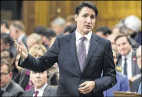  ?? CP Photo ?? Prime Minister Justin Trudeau responds to a question during Question Period in the House of Commons.