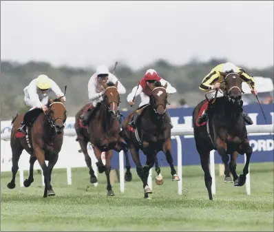  ??  ?? LEGER LEGEND: Wakefield-born George Duffield wins the St Leger at Doncaster on User Friendly in 1992 and will be in action on Town Moor today.