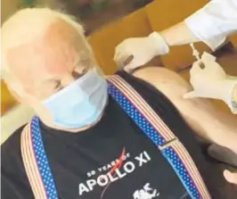  ??  ?? Buzz Aldrin received his first shot of a COVID-19 vaccine on Jan. 18, 2021 a few days before his 91st birthday.