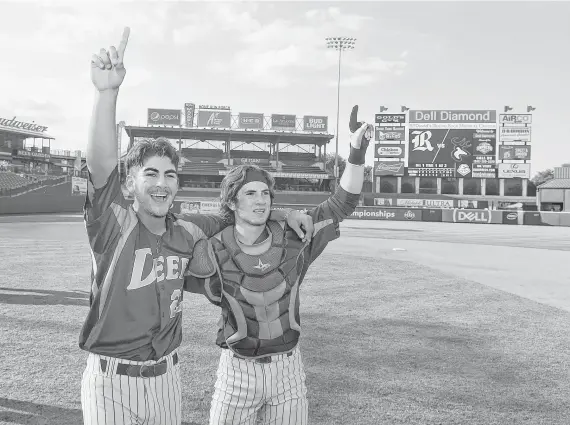  ?? Jerry Baker ?? The senior battery of pitcher Adrian Gonzales, left, and catcher Reece Moon, helped Deer Park bring home the school’s first baseball state championsh­ip this year.