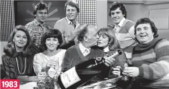  ?? ?? 1983
Launch: Frank Bough awkwardly kisses Selina Scott, with clockwise from top left, Francis Wilson, Nick Ross, David Icke, Russell Grant, Debbie Rix and Jane Pauley