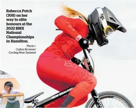  ?? Photo / Cullen Browne/ Cycling New Zealand ?? Rebecca Petch (308) on her way to elite honours at the 2022 BMX National Championsh­ips in Hamilton.