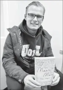  ?? HERALD PHOTO BY AL BEEBER ?? Jason Wegner has just released a book chroniclin­g his four-year journey with bi-polar disorder.