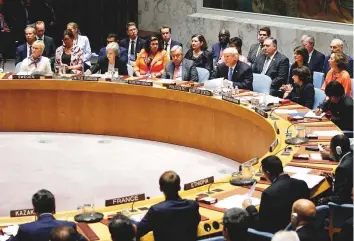  ?? Reuters ?? US President Donald Trump chairs a meeting of the United Nations Security Council held during the 73rd session of the United Nations General Assembly in New York yesterday.