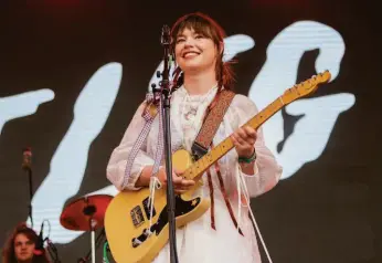  ?? Joel C Ryan / Invision ?? Rhian Teasdale of the post-punk band Wet Leg at the Glastonbur­y Festival in Britain in June. They’ll be onstage at Outside Lands on Sunday, Aug. 7.